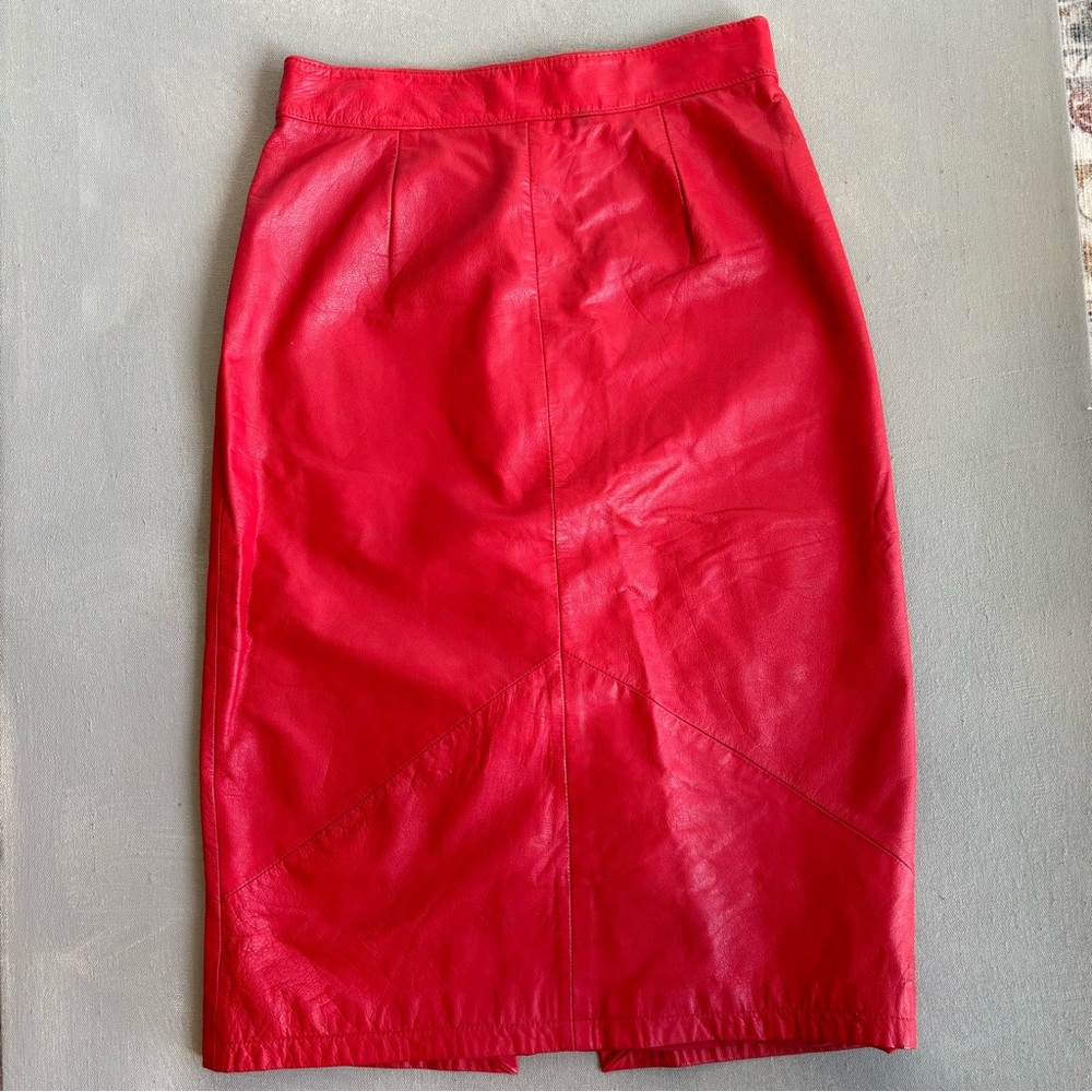 VINTAGE 80s RED LEATHER PENCIL SKIRT SZ 10